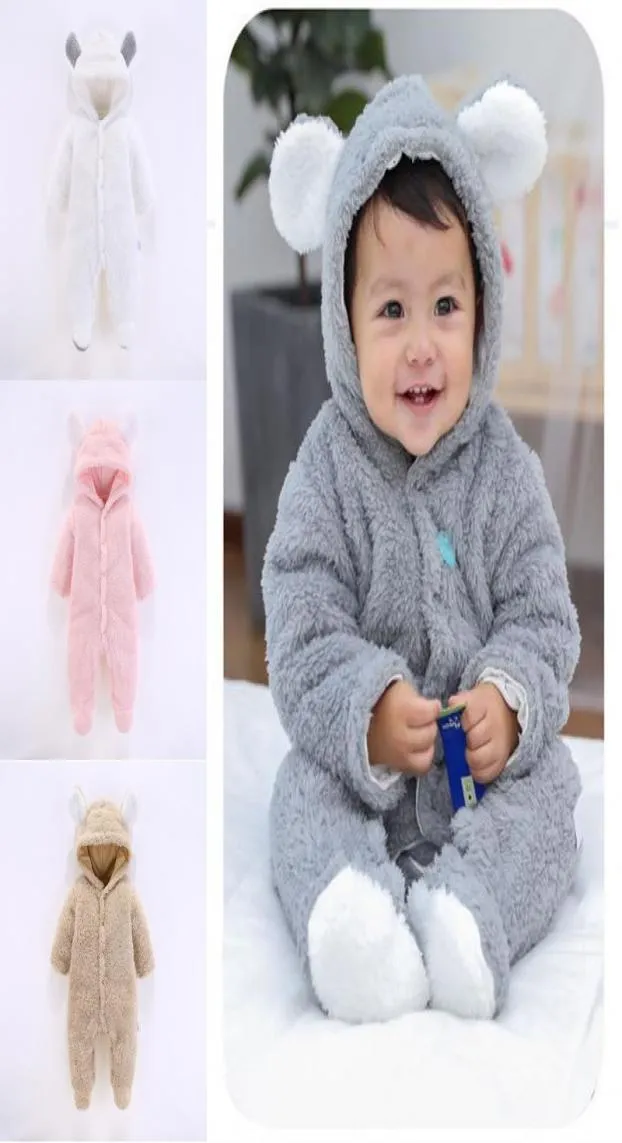 Nyfödda Baby Boys Girls Bear Velvet Rompers Långärmad sömnkläder Jumpsuit Småbarn Vinter varma mjuka kläder7281288