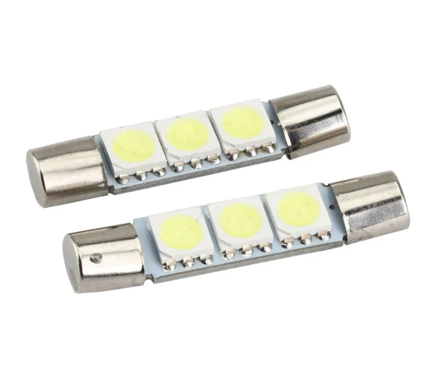 100 Uds. Cúpula de adorno de inundación T63 28mm 31mm 3 SMD 5050 LED 3smd bombilla de luz para espejo de tocador de coche luces parasol fusible luz blanca 12V6411575