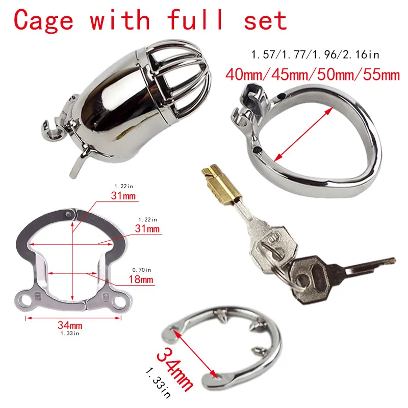 Male Chastity Device With Anti-off Ring Stainless Steel Chastity Belt Cock Chastity Penis Cage for Men BDSM