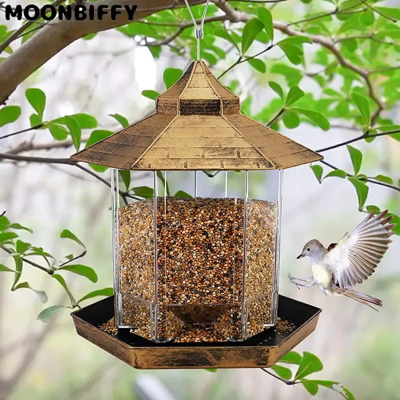 Fütterung wasserdichtes Pavillon Hanging Wild Bird Feeder Outdoor -Behälter mit Hänge Seil Fütterung Haus Vogelfutterläser Aves Dekor Dekor