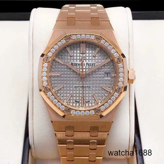 Damie nadgarstki zegarki sportowe AP zegarek męski zegarek Royal Oak Series 37 mm średnica 18K Rose Gold Original Diamond Automatic Mechanical Mens Watch Fashion Lux