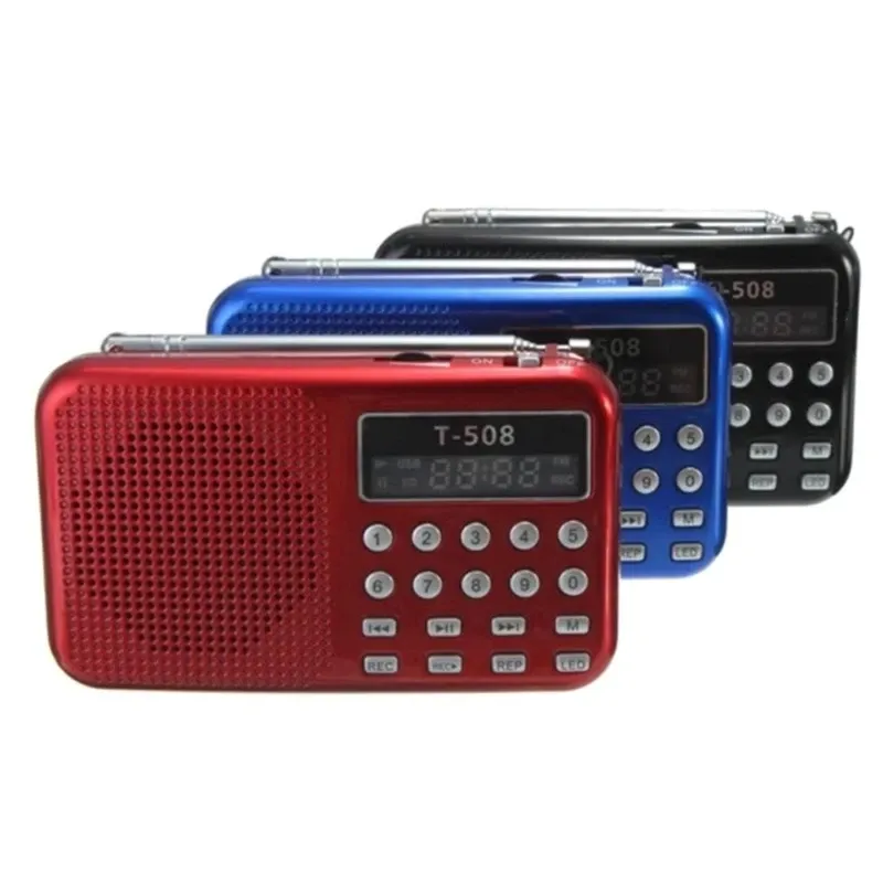 Radio Mini FM Radio T508 Écran LED Portable Le haut-parleur sonore stéréo prend en charge la carte USB MP3 Music Player avec USB Power Cable
