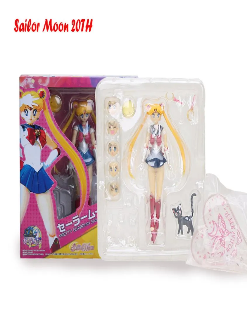 세일러 문 액션 장난감 인물 Tsukino Usagi Mercury Mars Venus Jupiter 20 주년 이동식 조인트 흑인 아가씨 그림 15cm 23968407