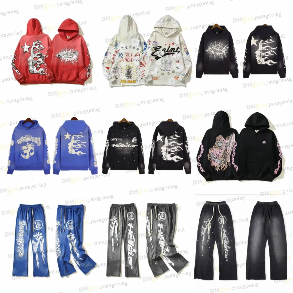 디자이너 Hellstar Hoodie 남성용 스웨트 셔츠 하이 스트리트 스포츠 까마귀 homestars American Retro Mud Print Y2K 후드 힙합 후드와 플레어 바지