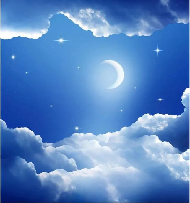 3D Sufit Malowidła ścienne Fantasy 3D Świeże niebieskie niebo White Crescent Stars Sky Zenith Frescoes1309020