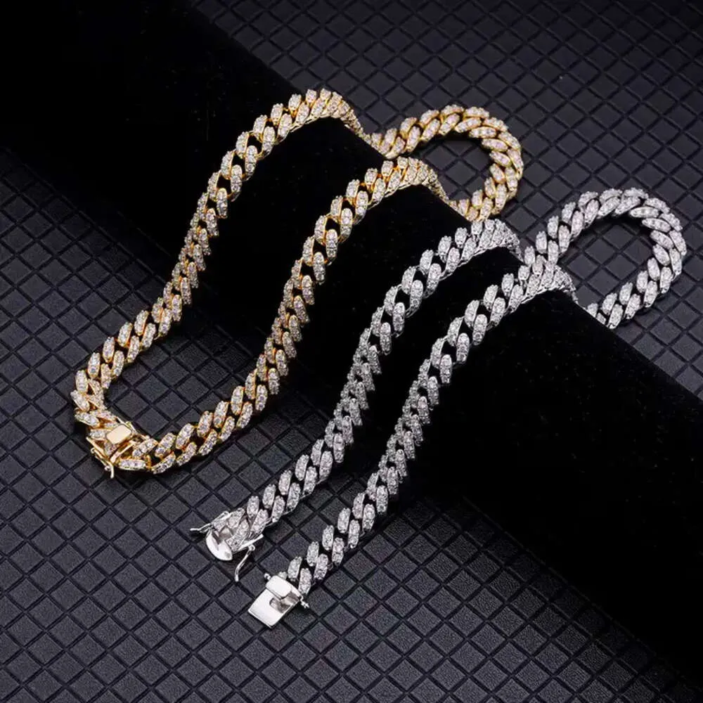 Partihandel män kubansk halsband 925 Sterling Silver 14k Real Gold Iced Out Diamond Miami Baguette Cuban Link Chain