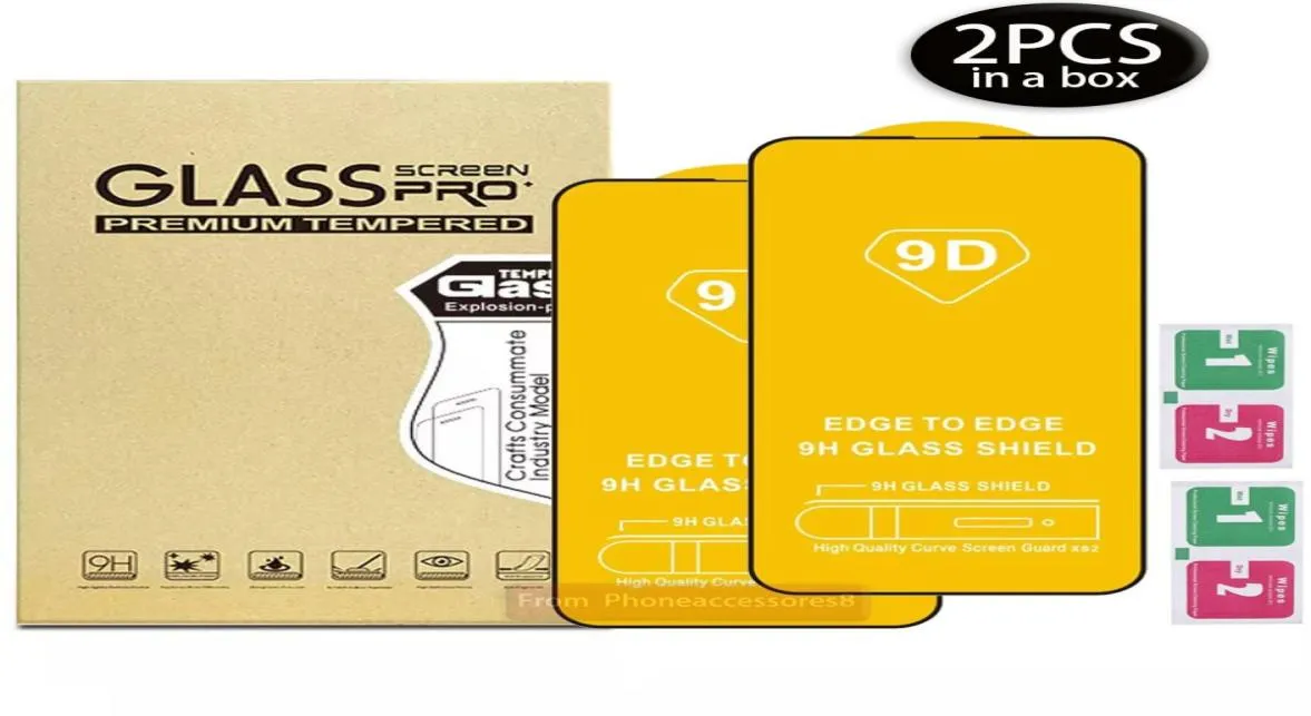 2Pack 9d電話強化ガラススクリーンプロテクター14 13 12 11 Pro Max XR XS 6 7 8