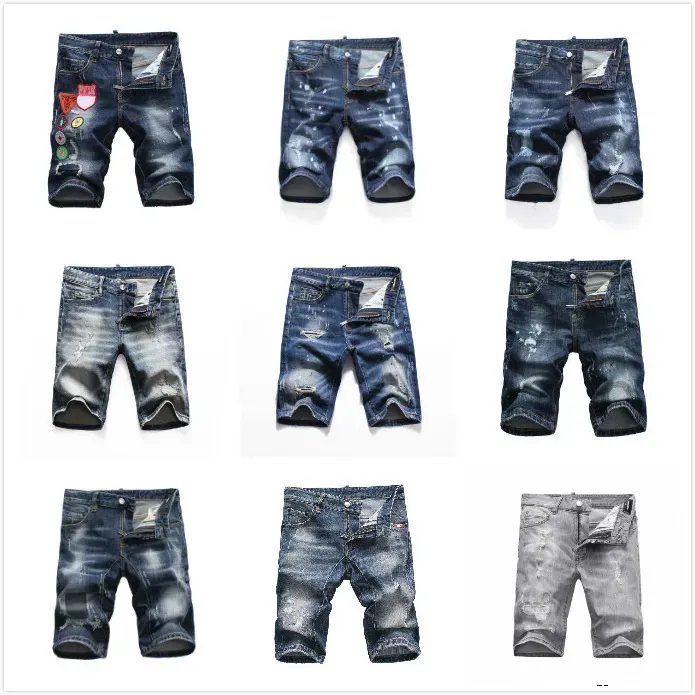 jeans corti da uomo in denim con fori dritti jeans attillati casual estivi Night club blu pantaloni da uomo in cotone stile italiano