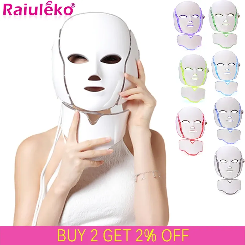 Dispositif 7 couleurs Led masque Facial thérapie photonique anti-acné élimination des rides rajeunissement de la peau visage soins de la peau outils Led Spa masque Hine