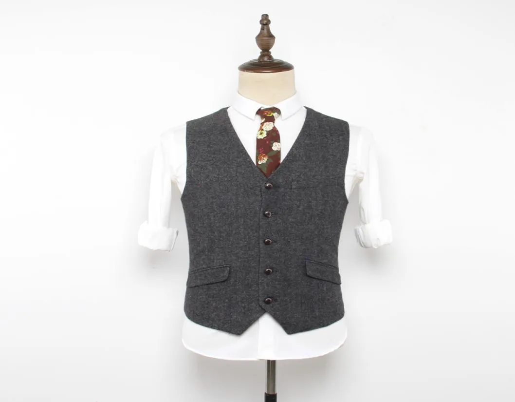 2019 최신 회색 웨딩 신랑 조끼 양모 Herringbonetweed Vests Groomsmen Vest Mens 정장 복수 파티 블레이저 Waistcoat1161715