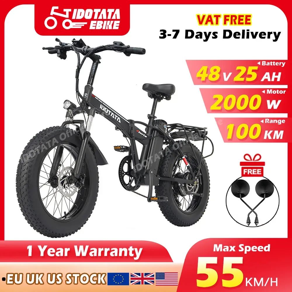 Cykel 2000W Electric Bicycle 20Inch Ebike 48V 25AH LITIUM Batteri Mekanisk skivbroms 1000W Electric Bike Fat Tire Folding E Bike