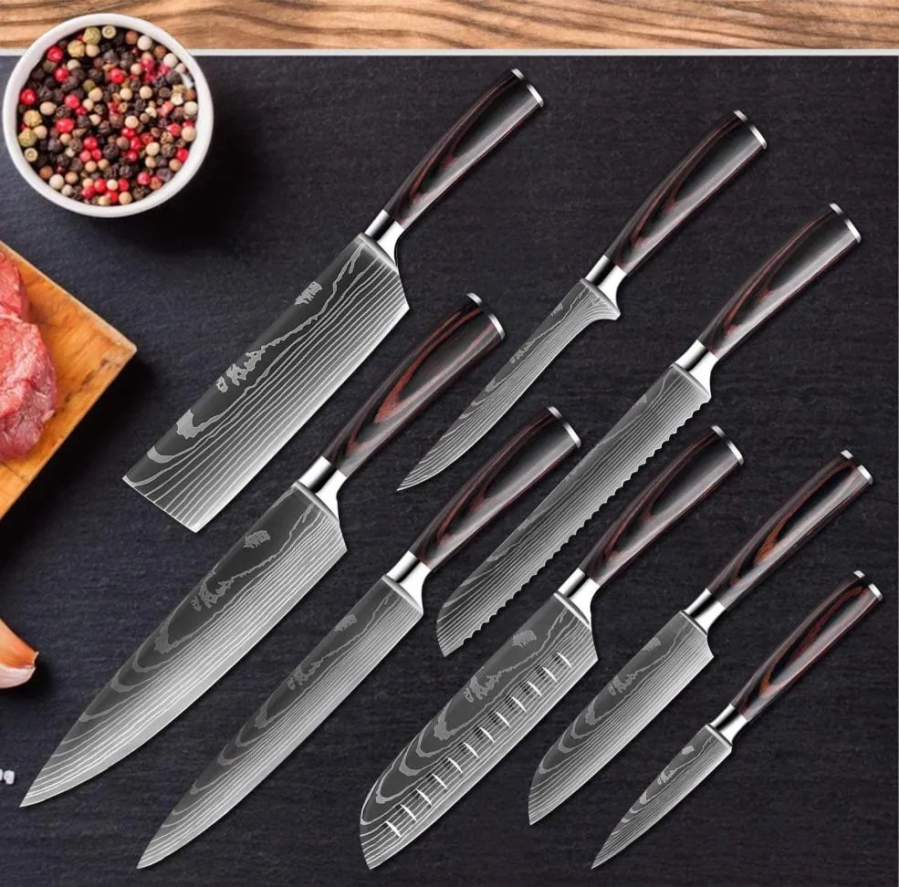Высококачественный нож шеф-повара 8 дюймовПрофессиональный японский кухонный нож из нержавеющей стали с имитацией дамасского узора острой нарезки G1502323