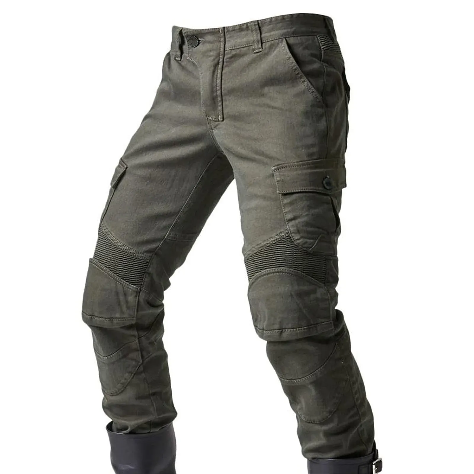 Pantalon décontracté moto noir vert jean équipement d'équitation en plein air pantalon chaud avec équipement de protection pantalon extensible genouillères amovibles # g3