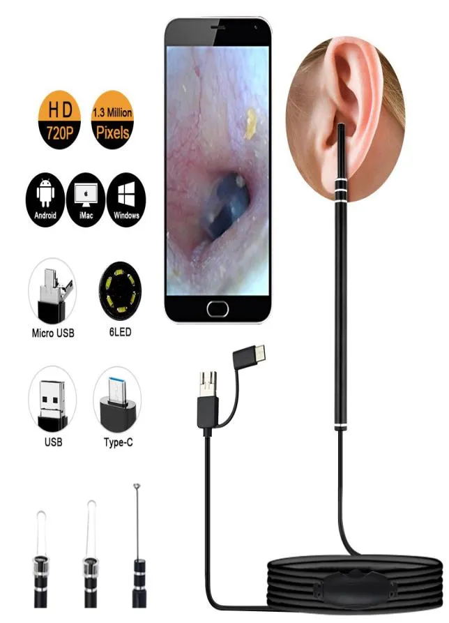 EPACK IN EAR RENGING Endoskop Spoon Mini Camera Ear Picker Ear Wax Removal Visual Mouth Nose Otoscope Support Android PC6168130