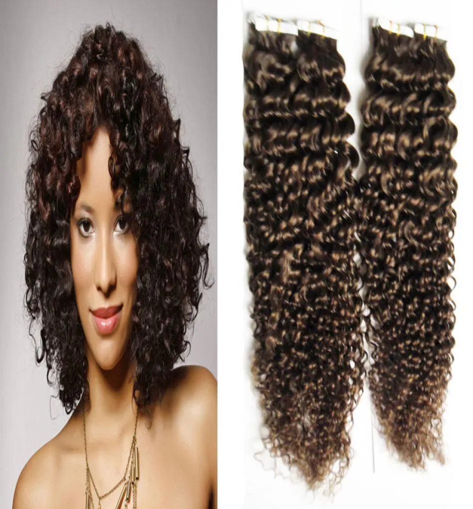 tape in curly extension hair 100g Kinky curly tape in human hair extensions 40pcsSet Brazilian curly virgin skin weft tape hair e4375548