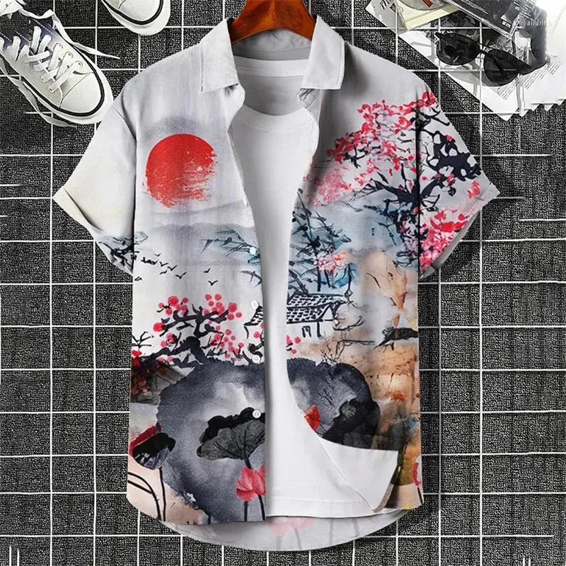 Chemises décontractées pour hommes Mode Peinture à l'encre 3D Imprimé pour hommes Vêtements Fleur Animal Blouses Graphiques Streetwear Blouse à revers Tops pour hommes