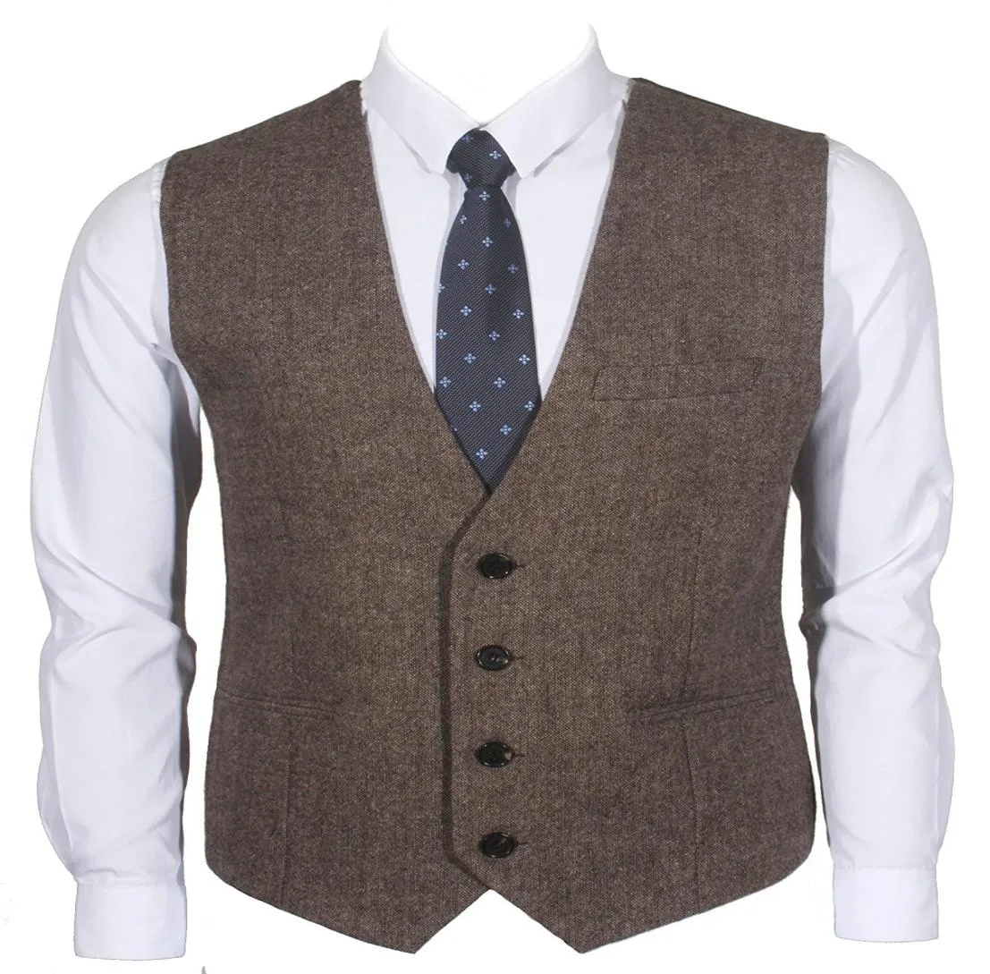 2019 Country Groom Vets Farm Wool Wool Herringbone Tweed Vests Made Made British Style Groom Vest Slim Fit Mens Suit Vestcoat 3964957