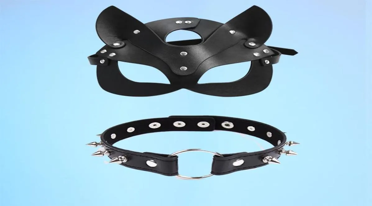 Erótico sexy máscara de couro cosplay gato mulheres bdsm fetiche halloween masquerade bola fantasia máscaras brinquedos sexuais acessórios sutiãs sets4034380