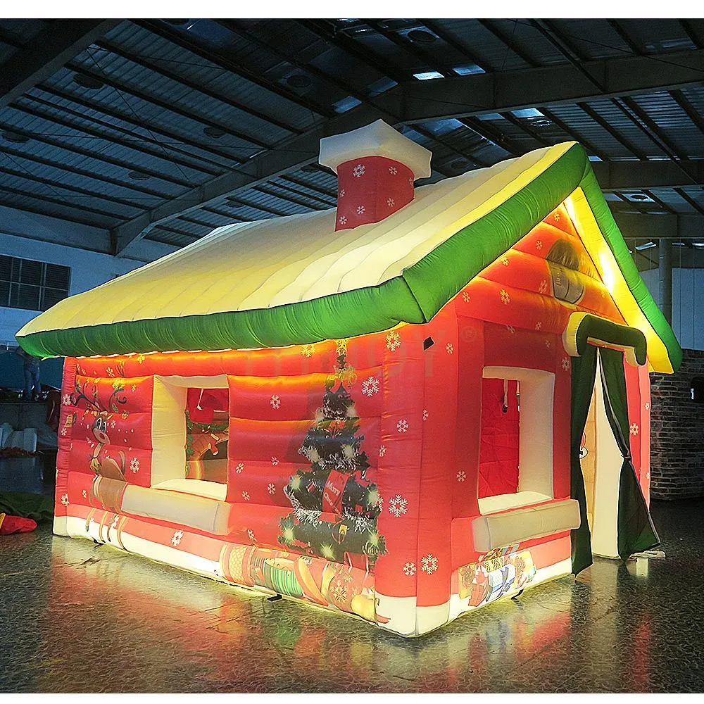 wholesale Outdoor Activities Christmas decoration led lighting inflatable Santa House party event cabin tent for sale