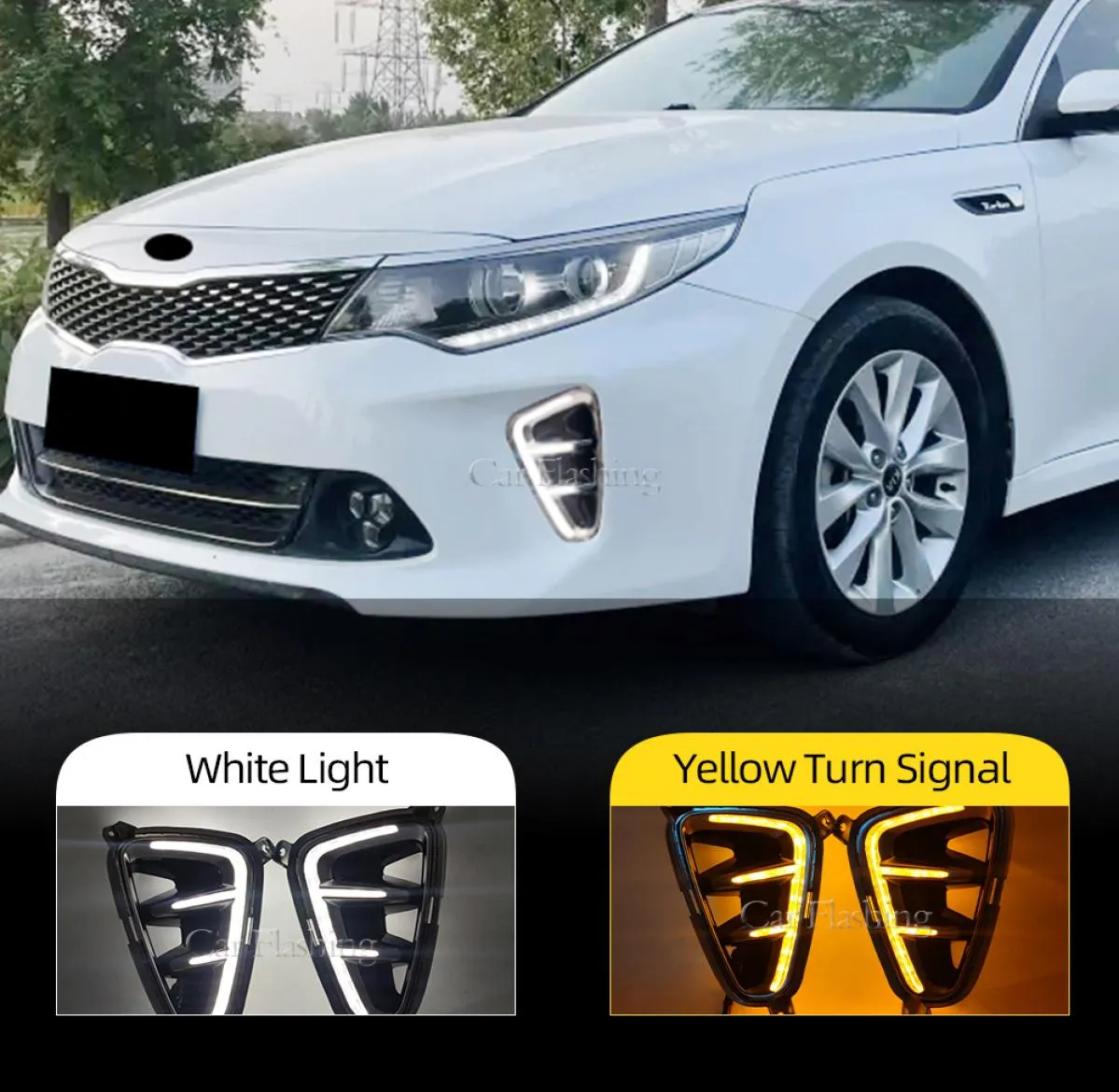 1 ensemble de feux antibrouillard LED DRL pour Kia K5 Optima 2016 2017, feux de conduite automatique avec clignotant jaune 7574306