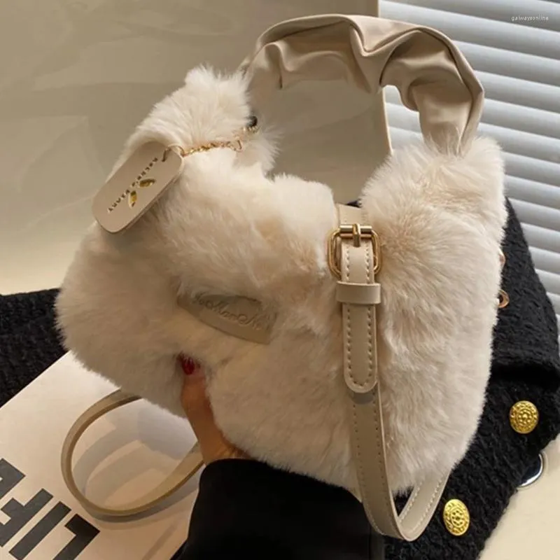 Sacs de soirée Qualité Femmes Hiver Fausse Fourrure Mini Sac à bandoulière Doux Cross-Corps Portable Automne Casual Lady Sac à main en peluche Top-poignée