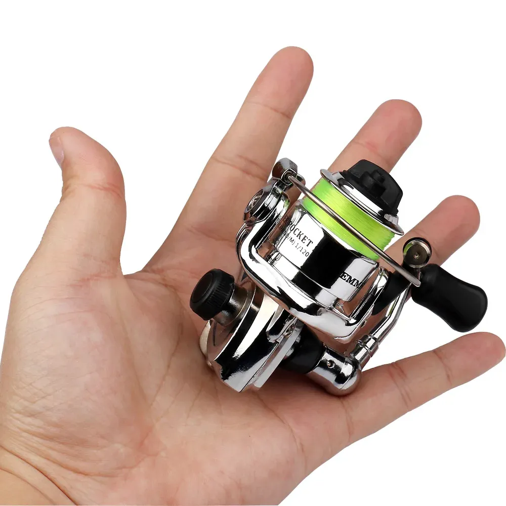 Rolek Mini 100 Pocket Spinning Fishing Rech Rybołówstwo Mała wirująca kołowrotek 4.3: 1 Metal Wheel Pesca Mała kołowrotek z linią 100 m