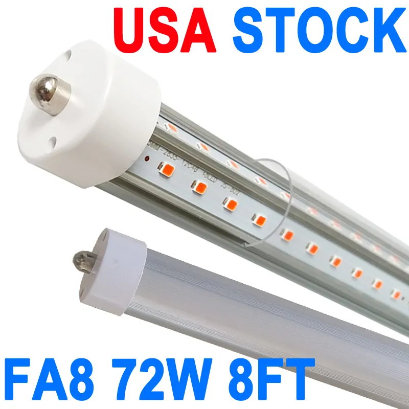 Tubo LED da 8 piedi, lampadina LED T8 da 8 piedi, 72 W (equivalente a 300 W), luci da negozio a LED con base FA8 a pin singolo, alimentazione dual-end, bianco freddo 6000 K, copertura trasparente, CA 85-277 V crestech