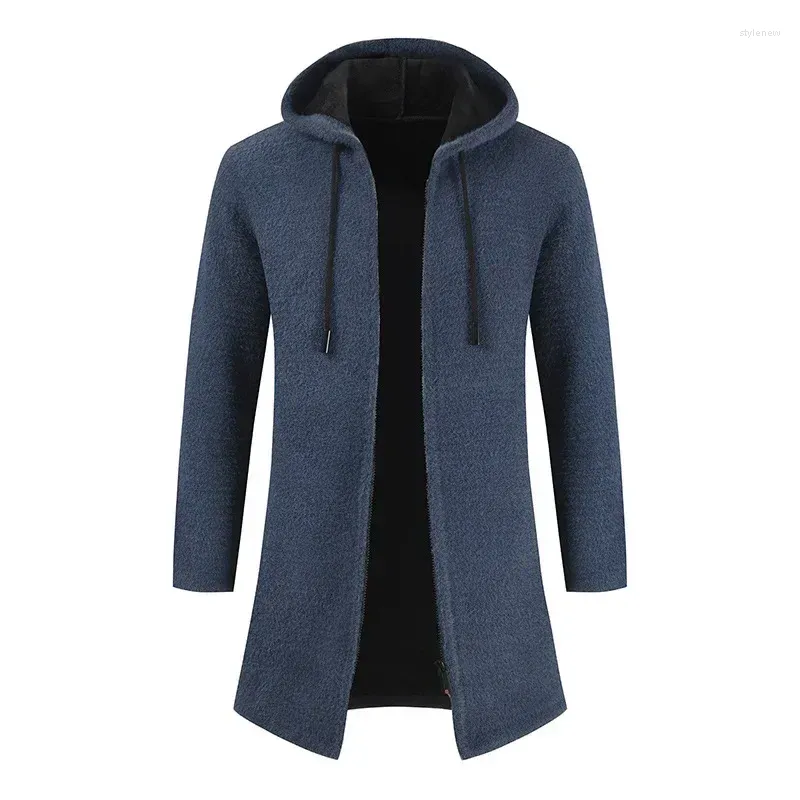 Maglioni da uomo Autunno e inverno Maglione tinta unita Cardigan Colletto con cappuccio Giacca con cerniera di media lunghezza Abbigliamento per uomo