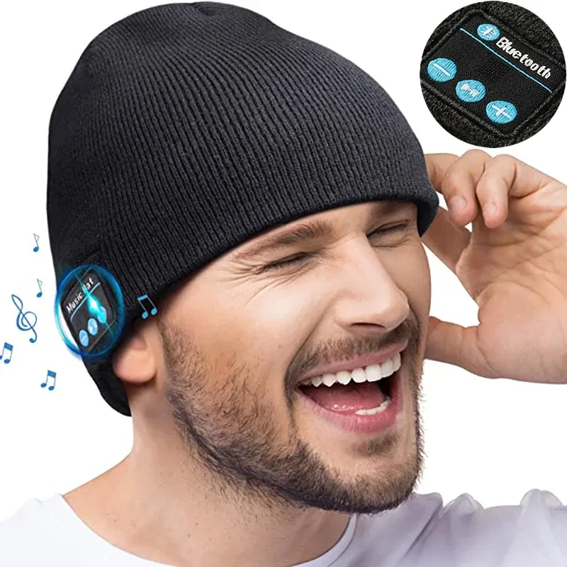 Hörlurar hörlurslock vinter håll varm stickning hatt med bluetooth musikhatt trådlös Bluetooth -hörlurar headset med mic sporthatt