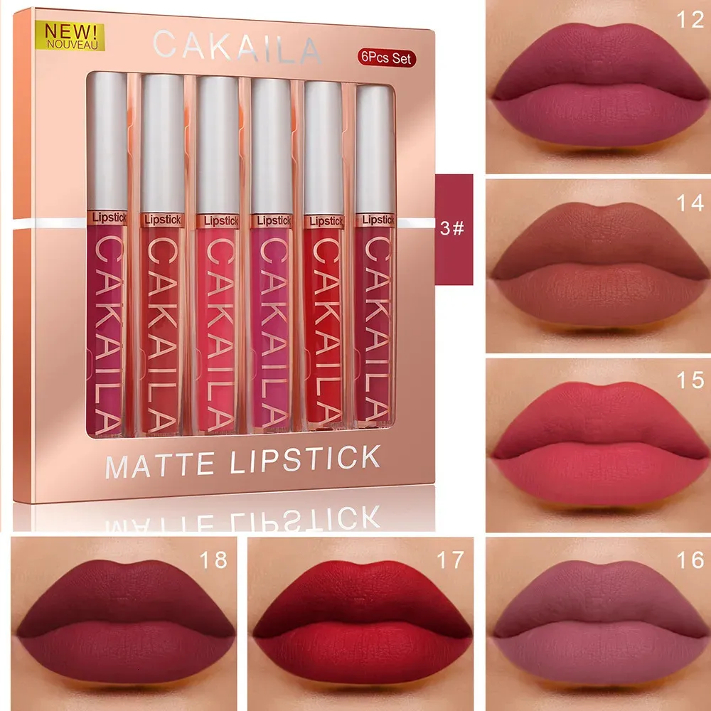 6 PÇS/SET Batom Líquido Matte No-stick Cup Long Lasting Lipgloss Hidratante À Prova D 'Água Lip Gloss Maquiagem Veludo Beleza 240301