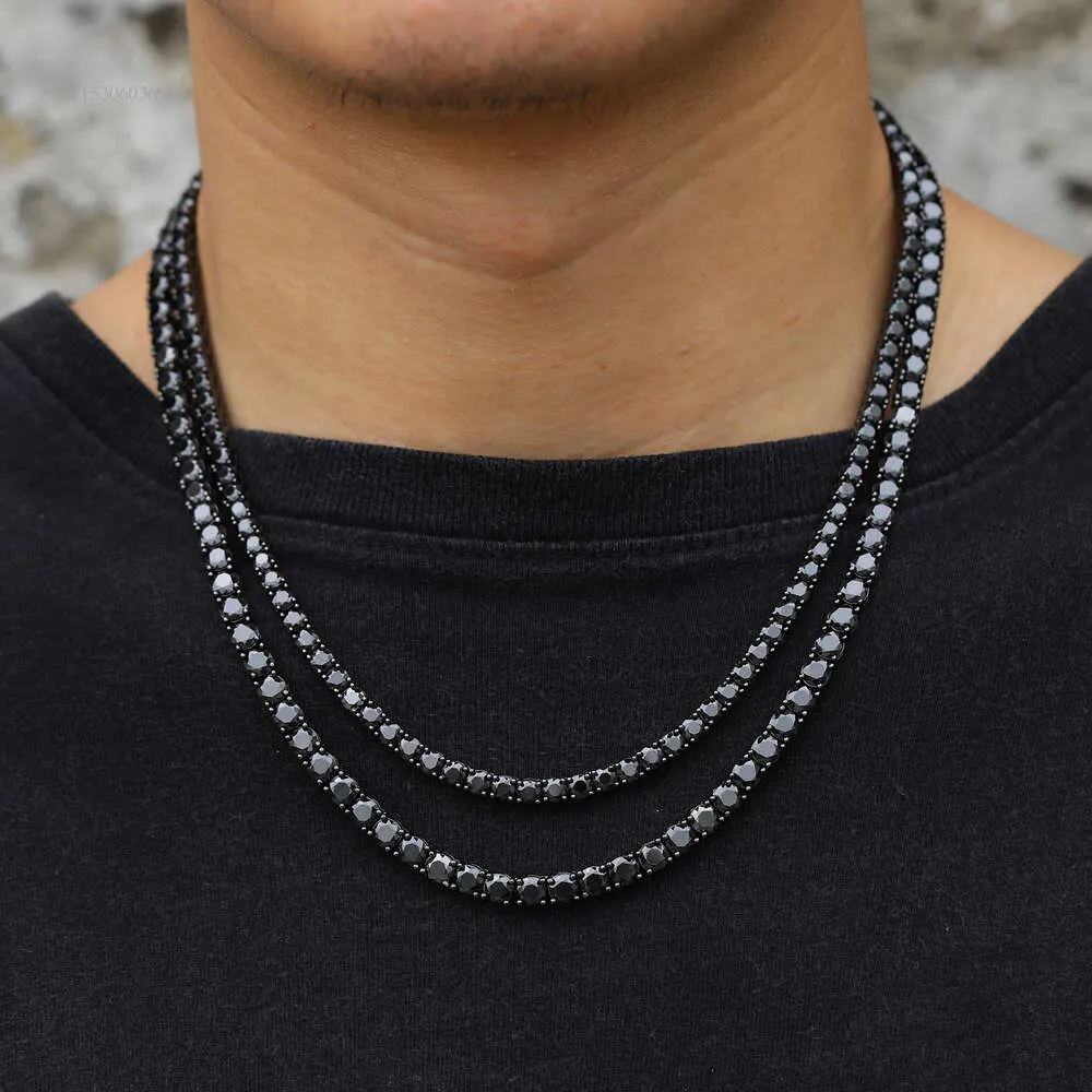 Kolye, diseño único, 5Mm, negro, VVS, moissanita, cadena de tenis con diamantes, certificado GRA S Sier, collar de joyería para hombre