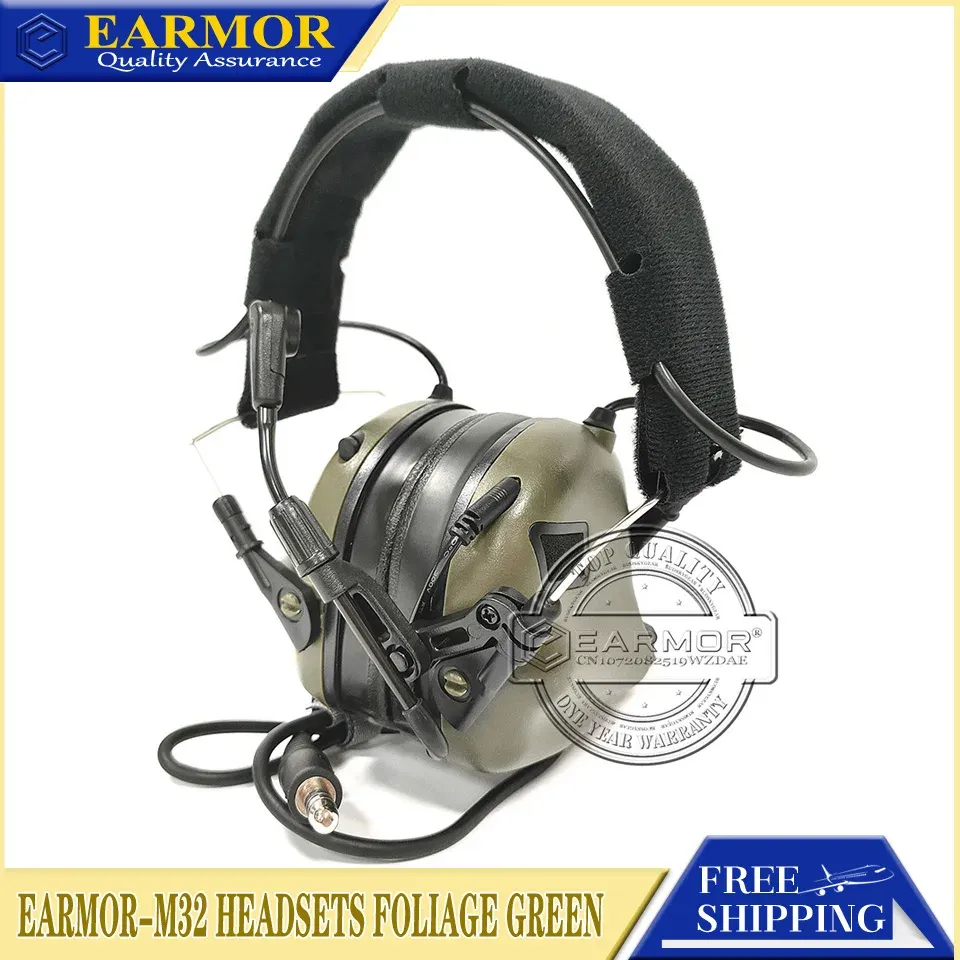 Fones de ouvido earmor tático fone de ouvido m32 mod4 folhagem verde cancelamento ruído tiro aviação comunicação softair