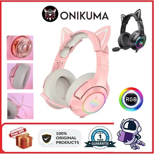 Kulaklıklar Onikuma K9 Kedi Kulak Oyun Kulaklığı 7.1 Surround Ses Ses PS4/Xbox/PC için uygun Ses Sevimli Kablolu Kulaklık