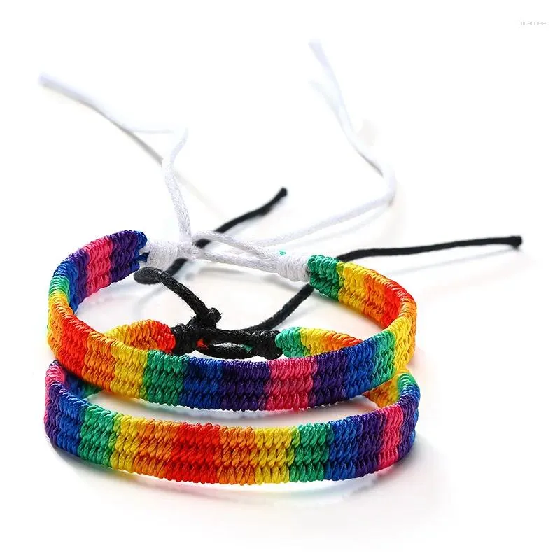 Link Bracelets Friendship Rainbow Bracelet Tie-on Adjustable Macrame Woven Braided String Gay Lesbian Trans Asexual Non Binary