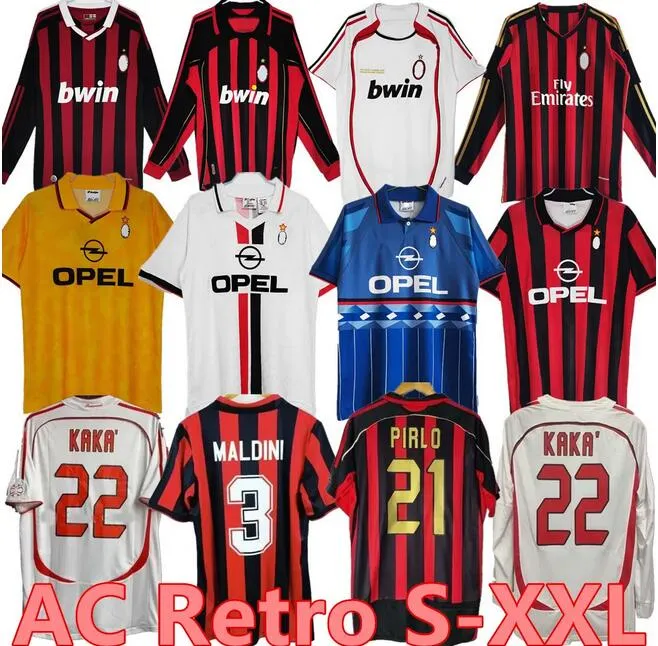 06 07 AC Retro Gömlek Futbol Formaları 95 96 97 Gullit 01 02 03 12 14 15 2006 2009 2010 Maldini Van Basten Futbol Kaka 93 94 Pirlo Ronaldinho Baggio Classic