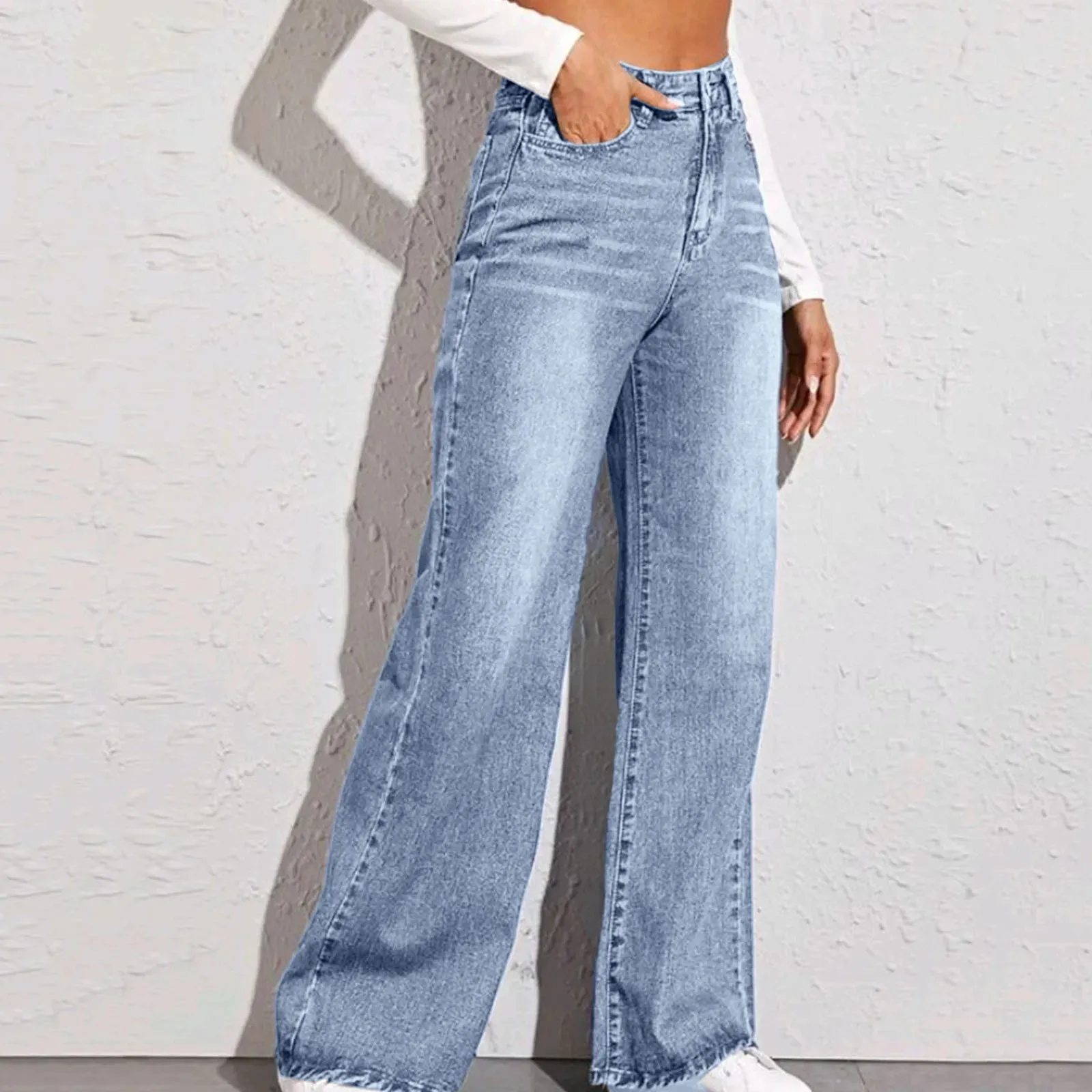 Dames jean mode jambe large taille haute pantalon en Denim ample pour femmes pantalon décontracté femme pantalon droit 240229