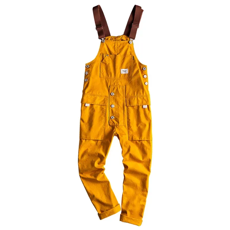 Salopette Salopette de printemps combinaisons à bretelles pour hommes coton multi-poches pantalons décontractés amples vêtements combinaison Hip Hop pantalon jaune