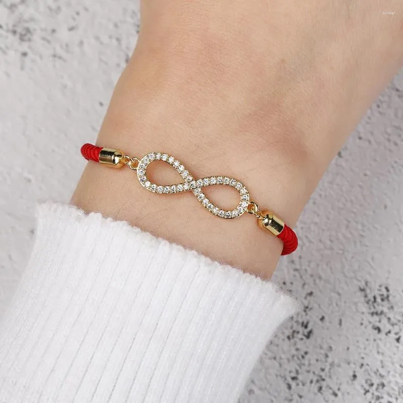 Bracelets de charme Zircon Infinity pour femmes hommes réglable à la main fil rouge tressé corde Bracelet Couple amitié bijoux