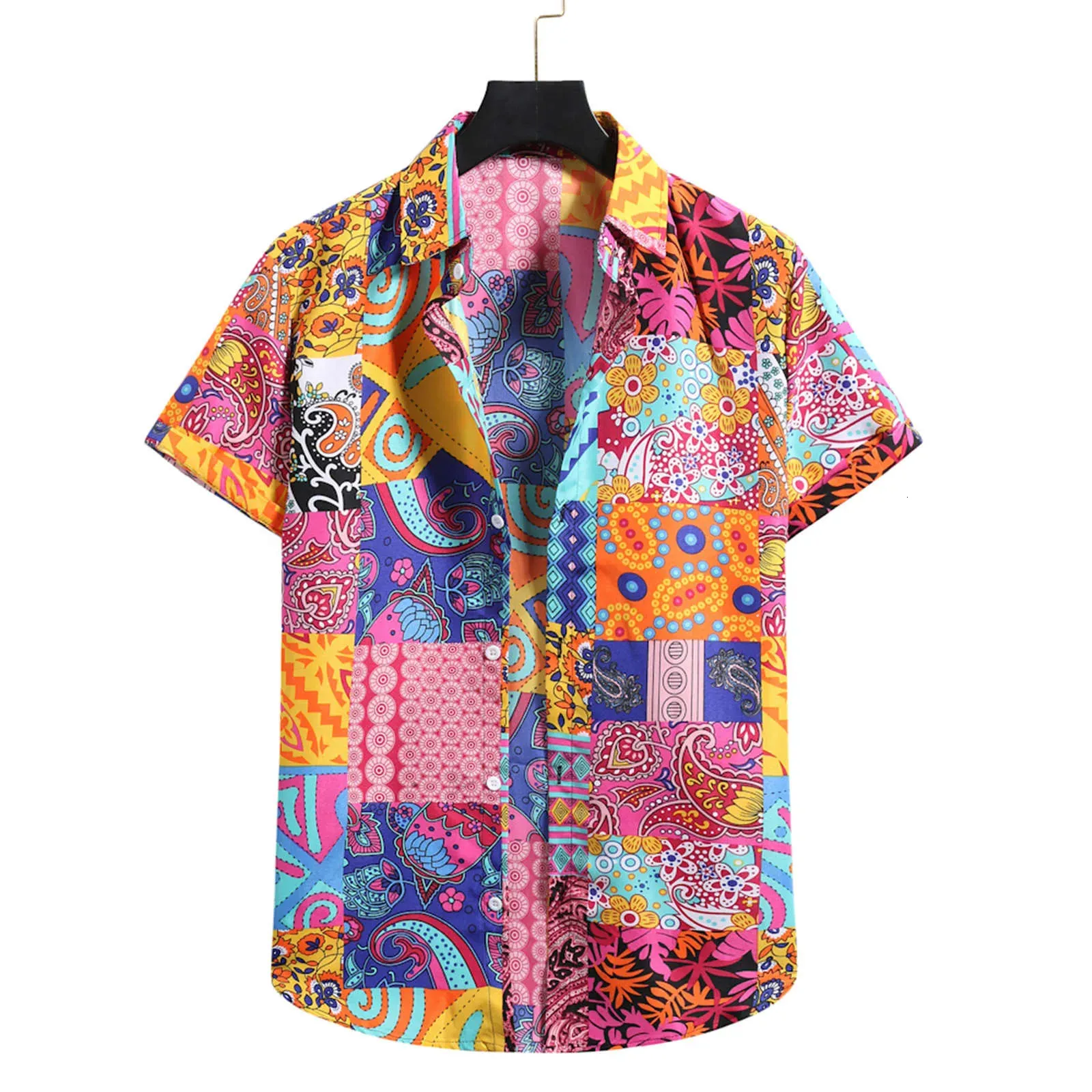 Camicia estiva da uomo collo alto camicia a maniche corte camicia hawaiana da spiaggia floreale mens cardigan sottile top casual Ropa De Hombre 240302