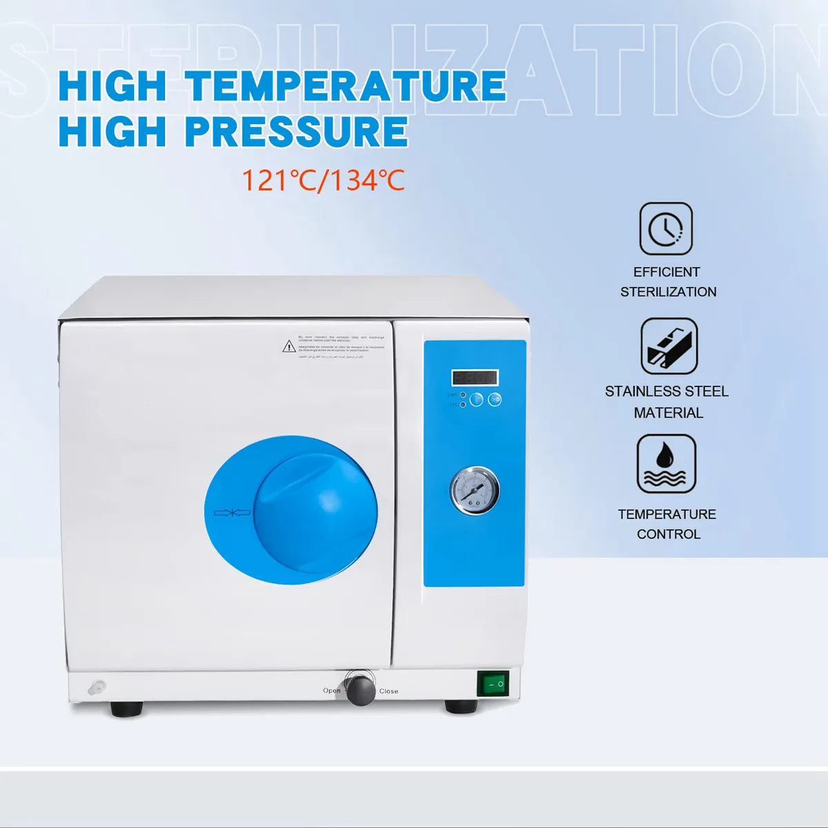 Stérilisateur dentaire à vapeur haute pression en acier inoxydable, classe européenne N, 18l, facile à utiliser, couleur bleue