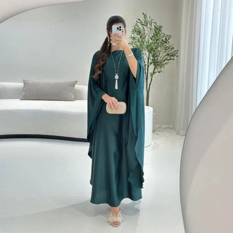 Etnik Giyim Ramazan Eid Saten Müslüman Elbise Kadın Moda Mütevazı Gevşek Gevşek Artı Beden Abayas Suudi Fas Kaftan Afrika Kabaya