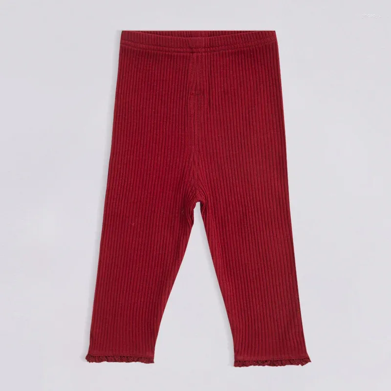 Byxor Pure Cotton Pit Stripe Girl Leggings Baby Pants Long With Lace Elastic Midj för värme på hösten och vintern