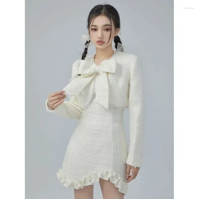 Casual Dresses DressDress Women's Autumn Clothing Small Fragrant Bow Suit Korean Luxury Design Sense Elegant And Pretty Short Party