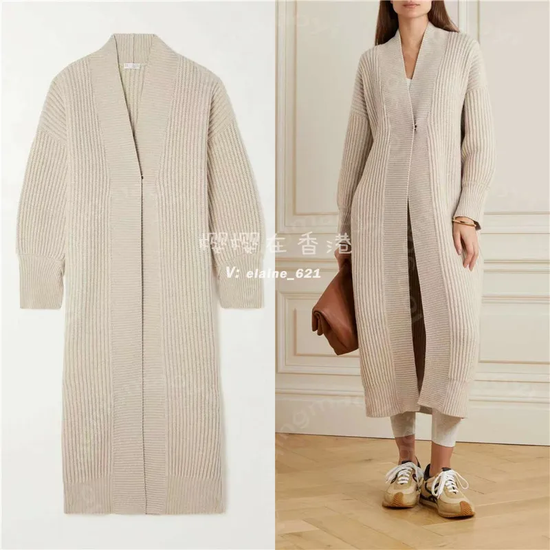 Designer Womens Wool Coat Brunello cuccinelli Woman Spring and Autumn Woolen Long Knit Cardigan