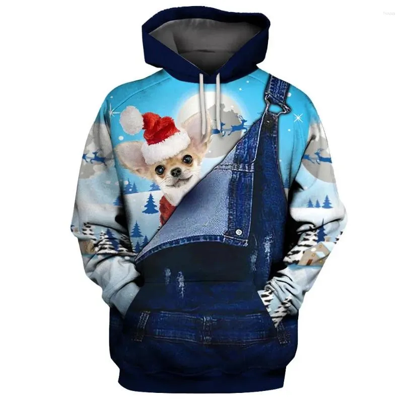 Men's Hoodies HX Graphic Overalls Men Christmas Chihuahua Clothing 3D Print Casual Hoodie Unisex Harajuku Sweatshirts