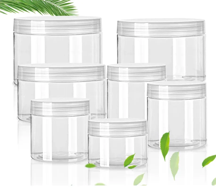 Garrafas 20pcs/lote 50/80/100/120/150ml/200ml/250ml Plástico vazio Clear Jars Cosmético Recipiente de maquiagem