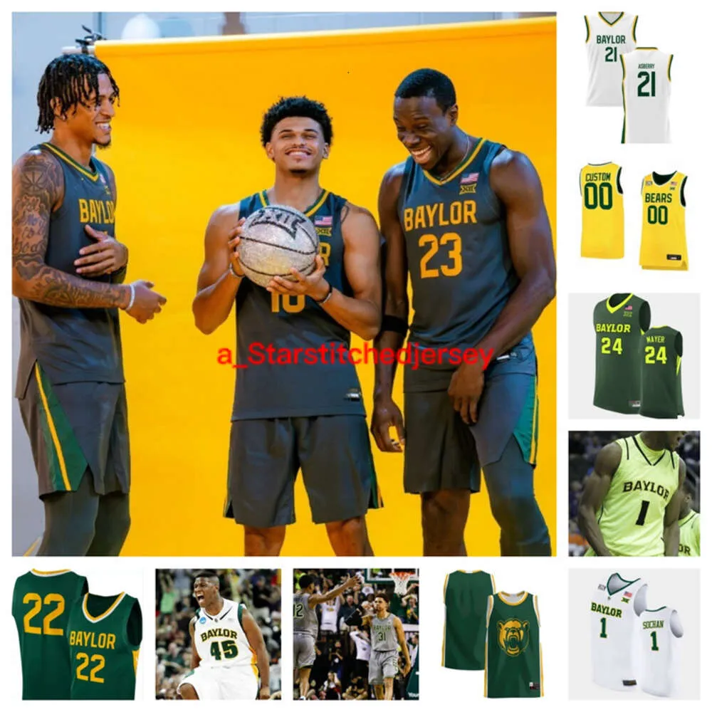 Baylor Bears 25 Omar Adegbola 10 RayJ Dennis 12 Dantwan Grimes 1 Miro Little camisa de basquete 13 Langston Love 2 Jayden Nunn 4 JaKobe Walter personalizado