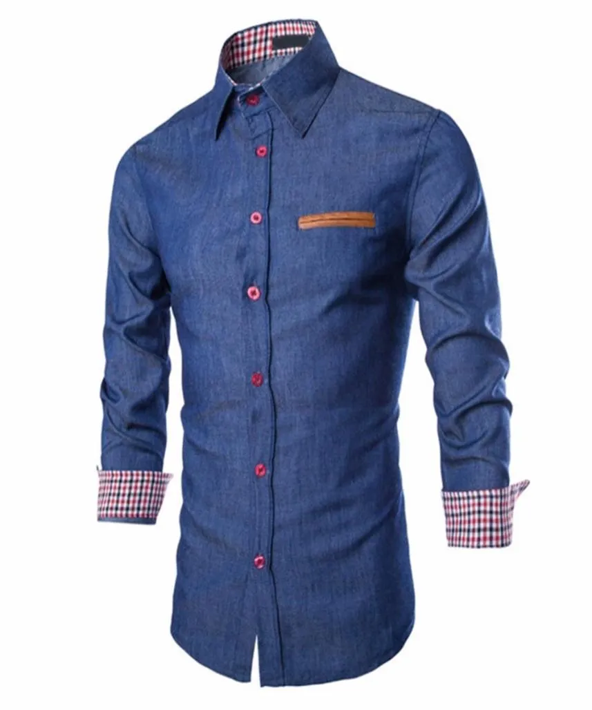 Taktyczna koszula dżinsowa Mężczyźni Casual Dżinsy Sukienka Camisa Social Masculina Slim Fit Bluzka Autumn Long Rleeve Blusas4281892