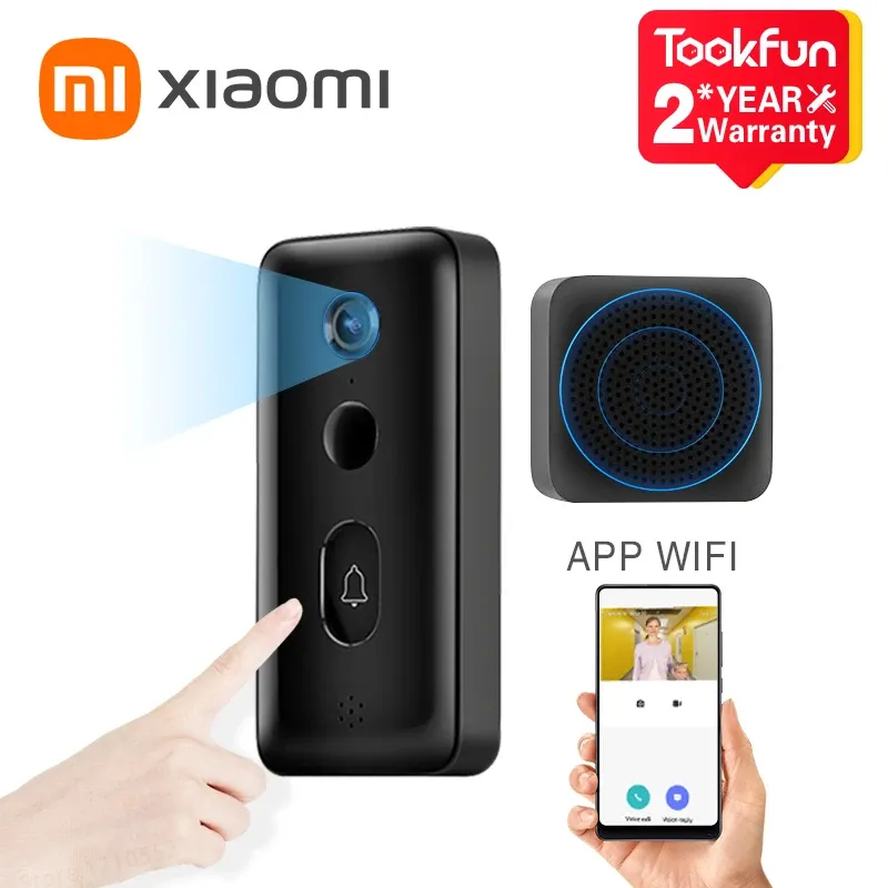 Kontrola NOWA XIAOomi Smart Doorbell 3 Ochrona bezpieczeństwa 2K Ultra HD 180 ° Ultrawide View Cat's Eye Night Vision Wi -Fi MI Home App Alarm