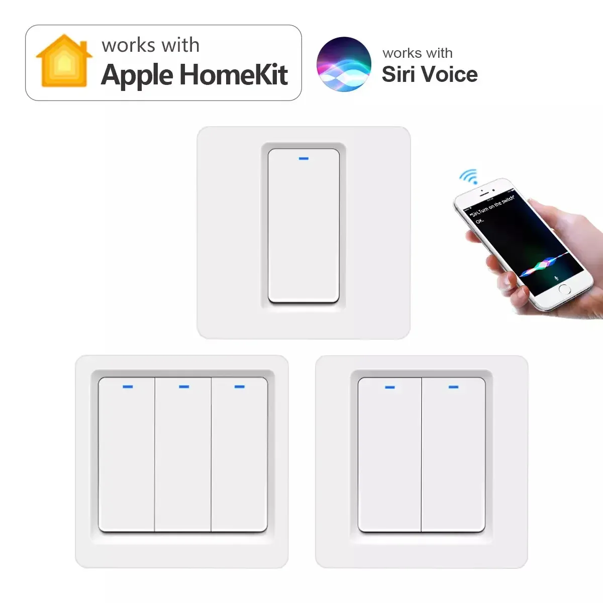 Kontroll Apple HomeKit Smart Light Switch WiFi Wall Switch Push -knapp 1/2/3Gang LED -rumsljus för iPhones fungerar med Siri Voice